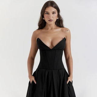 Black Strapless Corset Dress - Diva Melody