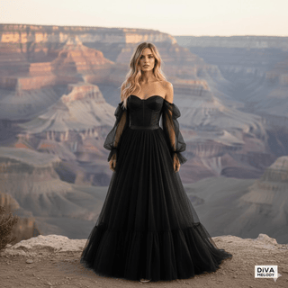 Black Tulle Gothic Wedding Gown - Diva Melody