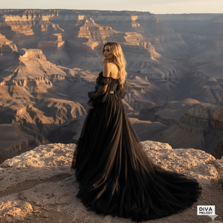 Black Tulle Gothic Wedding Gown - Diva Melody