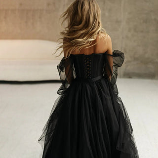 Black Tulle Gothic Wedding Gown - Diva Melody