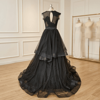 Black Tulle Tiered Ruffle Wedding Dress - Diva Melody