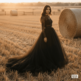 Black Two - Piece Halloween Wedding Dress - Diva Melody