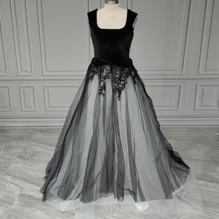 Black Two - Tone Beading Lace Wedding Dress - Diva Melody