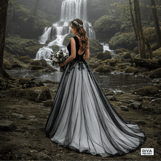 Black Two - Tone Beading Lace Wedding Dress - Diva Melody