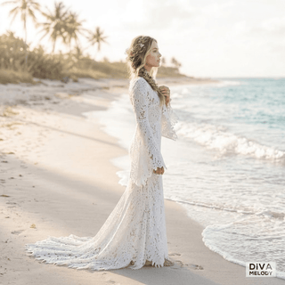 Boat Neck Mermaid Lace Wedding Dress - Diva Melody
