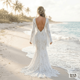 Boat Neck Mermaid Lace Wedding Dress - Diva Melody