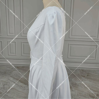 Boat Neck Satin A - line Wedding Dress - Diva Melody