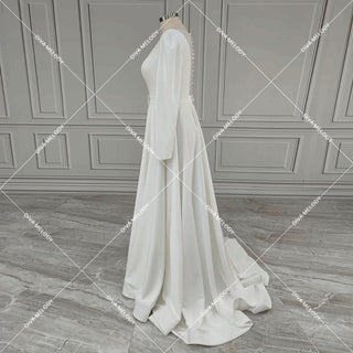 Boat Neck Satin A - line Wedding Dress - Diva Melody