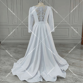 Boat Neck Satin A - line Wedding Dress - Diva Melody