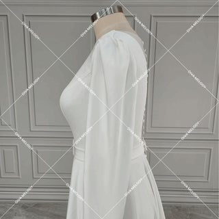 Boat Neck Satin A - line Wedding Dress - Diva Melody