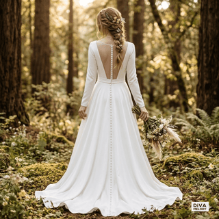 Boat Neck Satin A - line Wedding Dress - Diva Melody