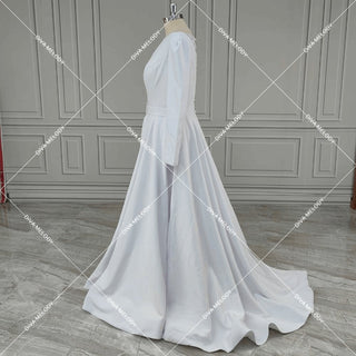 Boat Neck Satin A - line Wedding Dress - Diva Melody