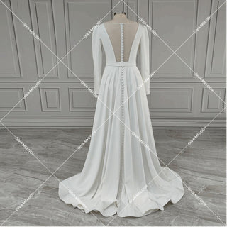 Boat Neck Satin A - line Wedding Dress - Diva Melody