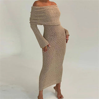 Bodycon Off Shoulder Knit Long Dress - Diva Melody