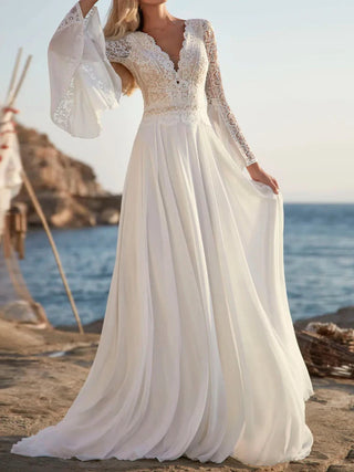 Bohemian Batwing Sleeves Wedding Gown - Diva Melody