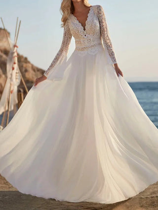 Bohemian Batwing Sleeves Wedding Gown - Diva Melody