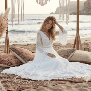 Bohemian Batwing Sleeves Wedding Gown - Diva Melody