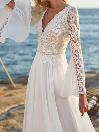 Bohemian Batwing Sleeves Wedding Gown - Diva Melody