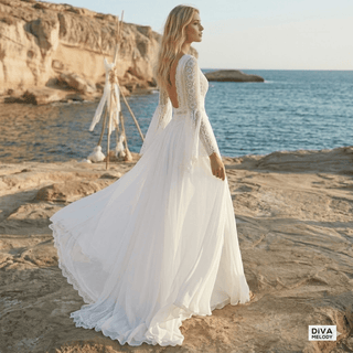 Bohemian Batwing Sleeves Wedding Gown - Diva Melody