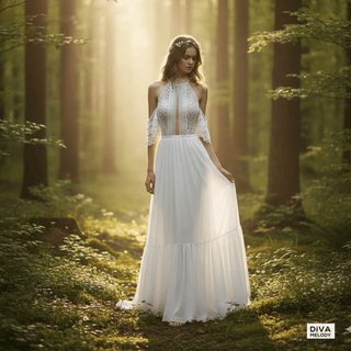 Bohemian Cutout Lace Beach Wedding Dress - Diva Melody