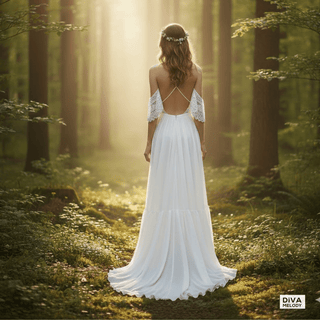 Bohemian Cutout Lace Beach Wedding Dress - Diva Melody