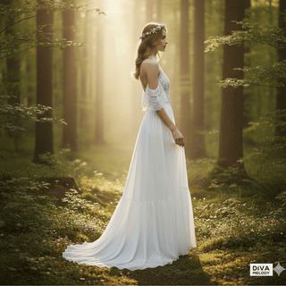 Bohemian Cutout Lace Beach Wedding Dress - Diva Melody