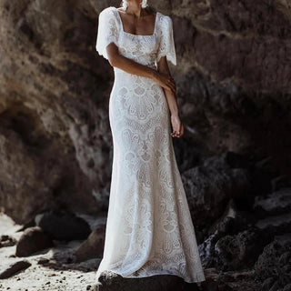 Bohemian Square Collar Lace Wedding Dress - Diva Melody