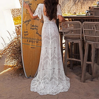 Bohemian Square Collar Lace Wedding Dress - Diva Melody