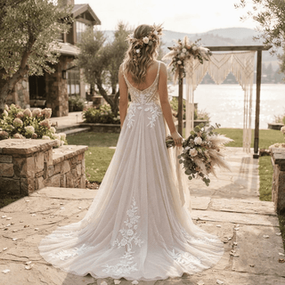 Boho Appliques Lace Wedding Dress - Diva Melody