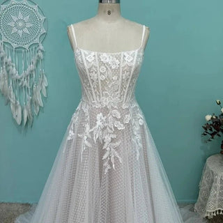 Boho Appliques Lace Wedding Dress - Diva Melody