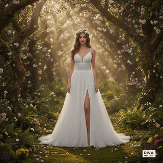 Boho Backless Tulle Wedding Dress - Diva Melody