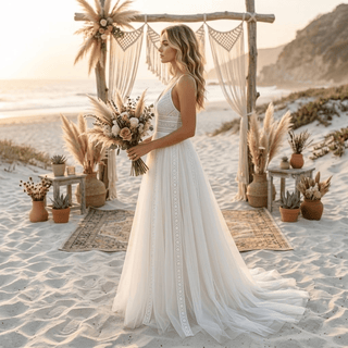 Boho Backless Tulle Wedding Dress - Diva Melody