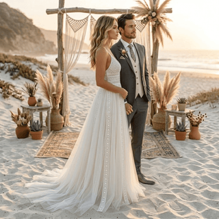 Boho Backless Tulle Wedding Dress - Diva Melody