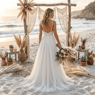 Boho Backless Tulle Wedding Dress - Diva Melody