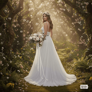 Boho Backless Tulle Wedding Dress - Diva Melody