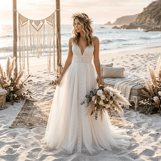 Boho Backless Tulle Wedding Dress - Diva Melody