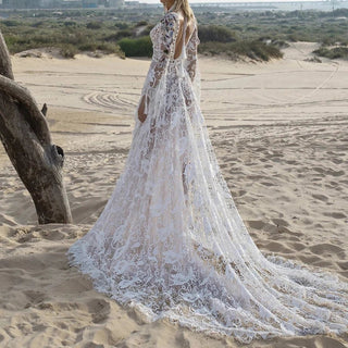 Boho Batwing Sleeve Lace Wedding Dress - Diva Melody