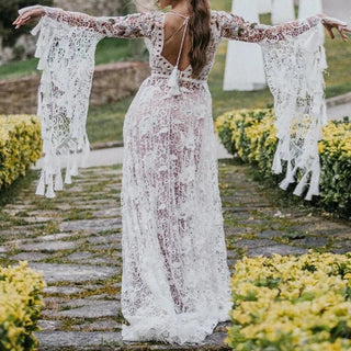 Boho Batwing Sleeve Lace Wedding Dress - Diva Melody