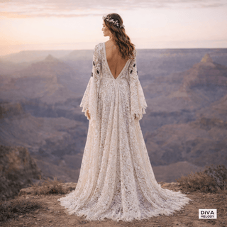 Boho Batwing Sleeve Lace Wedding Dress - Diva Melody