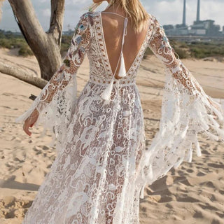 Boho Batwing Sleeve Lace Wedding Dress - Diva Melody