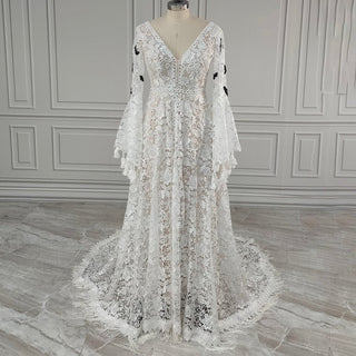 Boho Batwing Sleeve Lace Wedding Dress - Diva Melody