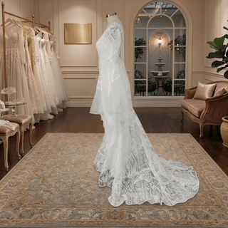 Boho Bell Sleeve Geometric Lace Mermaid Wedding Dress - Diva Melody