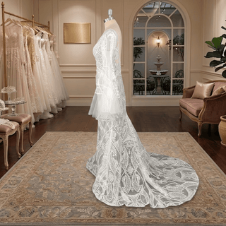 Boho Bell Sleeve Geometric Lace Mermaid Wedding Dress - Diva Melody