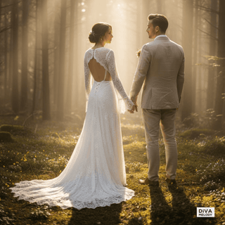 Boho Deep V - Neckline Wedding Dress - Diva Melody