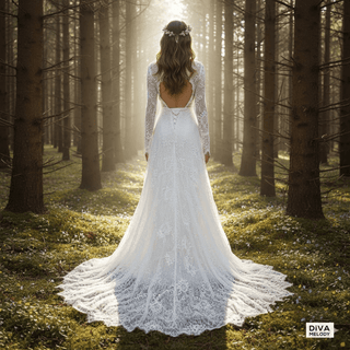 Boho Deep V - Neckline Wedding Dress - Diva Melody