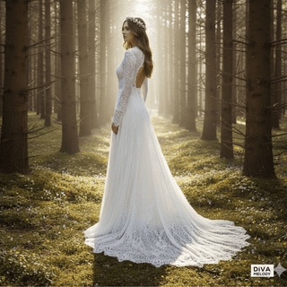 Boho Deep V - Neckline Wedding Dress - Diva Melody