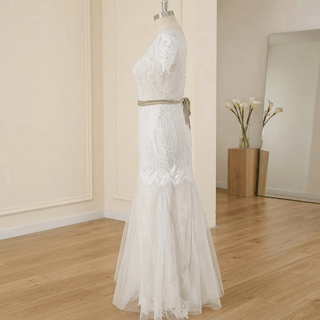 Boho Floral Lace A-Line Wedding Dress - Diva Melody