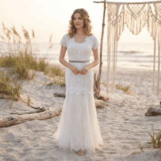 Boho Floral Lace A-Line Wedding Dress - Diva Melody