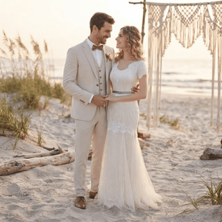 Boho Floral Lace A-Line Wedding Dress - Diva Melody