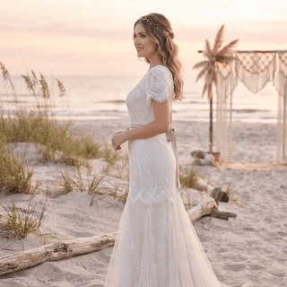 Boho Floral Lace A-Line Wedding Dress - Diva Melody